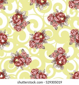 Seamless floral pattern with red roses Vector Illustration EPS8