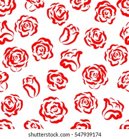 Seamless floral pattern. Red roses and buds on a white background. For design backgrounds, greeting cards for Valentines day, for design wrapping paper and textiles