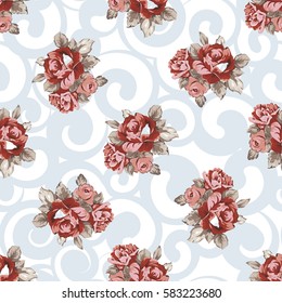 Patrón floral sin fisuras con rosas rojas Vector Ilustración EPS8