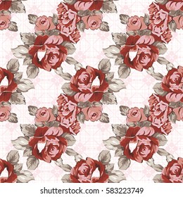 Patrón floral sin fisuras con rosas rojas Vector Ilustración EPS8