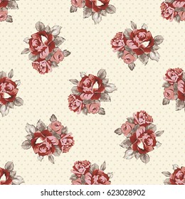 Patrón floral sin fisuras con rosas rojas Vector Ilustración EPS8