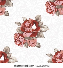 Seamless floral pattern with red roses Vector Illustration EPS8