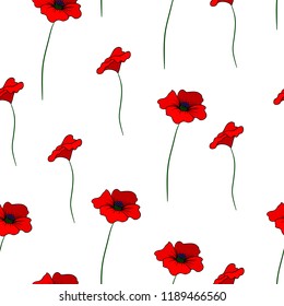 Seamless floral pattern with red small flowers