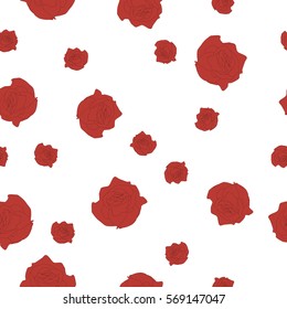 Seamless floral pattern red terracotta roses flowers on white background, vector, eps 10