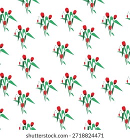 Patrón floral inconsútil con los ramos rojos del tulipán en el fondo blanco para la impresión de la tela textil 
