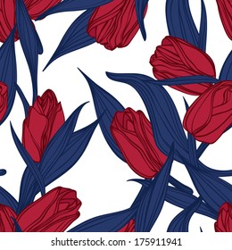 Seamless floral pattern with of red tulips