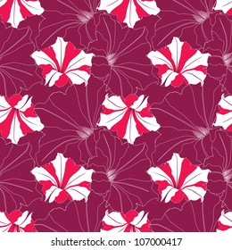 seamless floral pattern with red and white flowers petunia