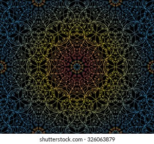 Seamless Floral Pattern red, yellow and blue on a black background
