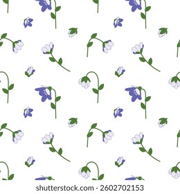 Seamless floral pattern, repeating anemone hepatica flowers. Repeating background, print, repeatable texture, petals, blossoms,  for textile, fabric, wrapping print. Flat vector illustration.
