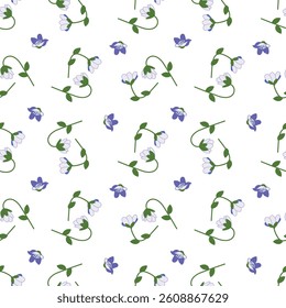 Seamless floral pattern, repeating anemone hepatica flowers. Repeating background, print, repeatable texture, petals, blossoms, for textile, fabric, wrapping print. Flat vector illustration.