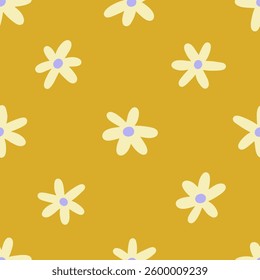 Seamless floral pattern, repeating daisies. Flowers, endless background, repeatable summer texture design. Petals, blossoms for textile, fabric, wrapping print. Printable flat vector illustration