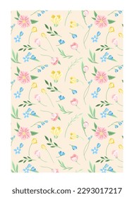 Seamless floral pattern. Repeating design element for printing on fabric. Spring and summer. Flowering plants, looming and blossom flowers. Aesthetics and elegance. Cartoon flat vector illustration