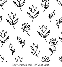 Patrón floral sin costuras con un diseño repetitivo de varias flores y hojas Pequeñas, ideal para fondos y aplicaciones textiles