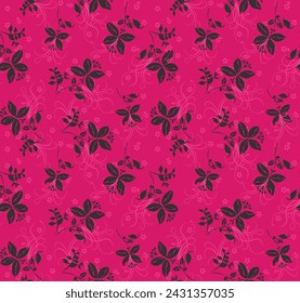 Seamless floral pattern. Repeating hand drawn vector print with a black flower and leaf silhouette design on a green tonal background. Apparel textile pattern.