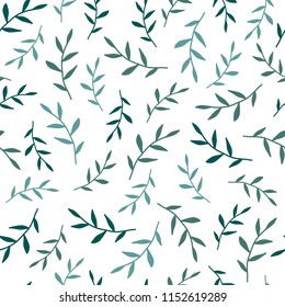 Seamless floral pattern. Repeating texture of blue and turquoise shabby sprigs on white  background. Perfect for printing on fabric or paper. Blades of grass