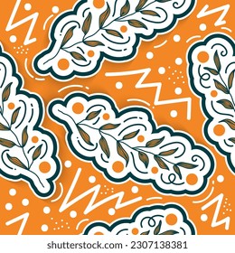Seamless Floral Pattern in Retro 90s Style. Cute Botanical Contemporary Pattern. Trendy and Vintage Graphics for Fashion, Wallpaper, Wrapping Paper, Background, Print, Fabric, Textile and Apparel