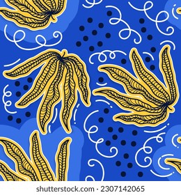 Seamless Floral Pattern in Retro 90s Style. Cute Botanical Contemporary Pattern. Trendy and Vintage Graphics for Fashion, Wallpaper, Wrapping Paper, Background, Print, Fabric, Textile and Apparel