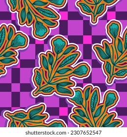 Patrón floral sin foco en el estilo de los años 90 retro. Patrón Botánico Contemporáneo. Gráficos a la moda y a la moda para la moda, papel tapiz, papel envuelto, fondo, impresión, tela, textiles y ropa