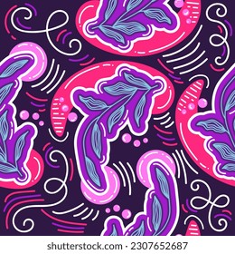 Seamless Floral Pattern in Retro 90s Style. Cute Botanical Contemporary Pattern. Trendy and Groovy Graphics for Fashion, Wallpaper, Wrapping Paper, Background, Print, Fabric, Textile and Apparel