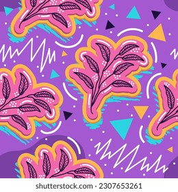 Motif floral harmonieux dans le style rétro des années 90. Joli Motif Botanique Contemporain. Graphiques tendance et grandioses pour la mode, Fond d'Écran, Papier d'enveloppement, Arrière-Plan, Impression, Tissu, Textile et Vêtements