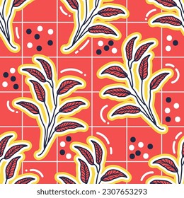 Seamless Floral Pattern in Retro 90s Style. Cute Botanical Contemporary Pattern. Trendy and Groovy Graphics for Fashion, Wallpaper, Wrapping Paper, Background, Print, Fabric, Textile and Apparel