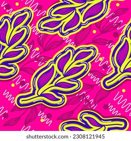 Seamless Floral Pattern in Retro 90s Style. Cute Botanical Contemporary Pattern. Trendy and Groovy Graphics for Fashion, Wallpaper, Wrapping Paper, Background, Print, Fabric, Textile and Apparel