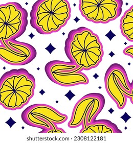 Seamless Floral Pattern in Retro 90s Style. Cute Botanical Contemporary Pattern. Trendy and Groovy Graphics for Fashion, Wallpaper, Wrapping Paper, Background, Print, Fabric, Textile and Apparel