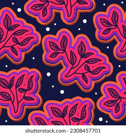 Patrón floral sin foco en el estilo de los años 90 retro. Patrón Botánico Contemporáneo. Gráficos a la moda y a la moda para la moda, papel tapiz, papel envuelto, fondo, impresión, tela, textiles y ropa