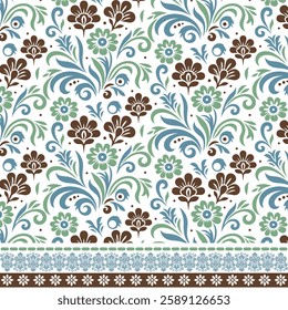 seamless floral pattern with retro inspired border design for fashion and wrapping papers
