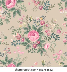 estampado floral sin fisuras con ramo de rosa retro