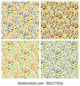 Seamless floral pattern in retro style in light colors. Four color options. Include in swatches window.