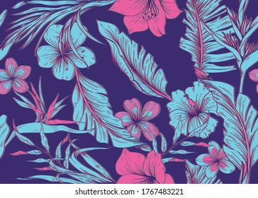 Seamless floral pattern retrowave style