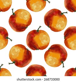 Seamless floral pattern, ripe apples, watercolor, ink.