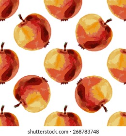 Seamless floral pattern, ripe apples, watercolor, ink.