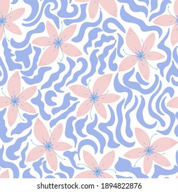 seamless floral pattern with river lily flowers vector illustration. Good for cover, card, textile, wallpaper, apparel, statonary.