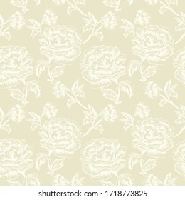 Seamless floral pattern in Rococo style, light beige background, Wallpaper, fabric