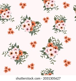 Seamless floral pattern romantic designbouquet or bunch of Beautiful exotic flowers for print on textile, fashion, natural cosmetics, feminine luxury perfume, women product packaging, surface design