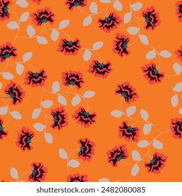 Seamless floral pattern, romantic ditsy print with small plants in retro style. Girly botanical background with hand drawn pink flowers, tiny leaves on a light field. Vector illustration.