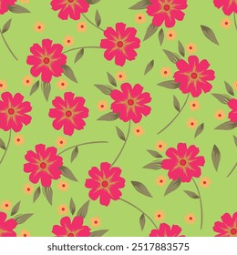 Seamless floral pattern, romantic flower print in vintage rustic style. Liberty ditsy design with small hand drawn plants: cute yellow flowers, tiny leaves on a light background. Vector illustration.