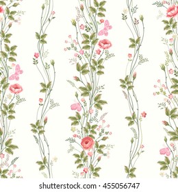 seamless floral pattern with rose borders on white background