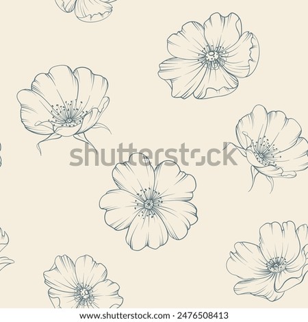 Seamless floral pattern with Rose. Botanical rosehip