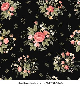 padrão floral sem costura com buquê de rosa no fundo preto