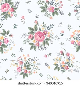 seamless floral pattern with rose bouquet on white background