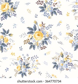 seamless floral pattern with rose bouquet on white background