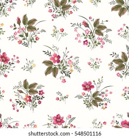 seamless floral pattern with rose bouquet on white background