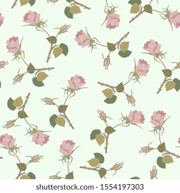 Seamless floral pattern with rose branches. Romantic vintage style.