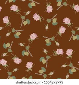 Seamless floral pattern with rose branches. Romantic vintage style.