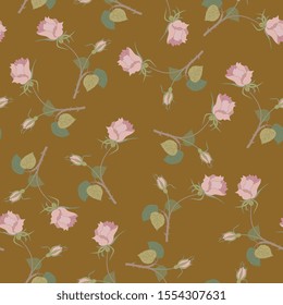 Seamless floral pattern with rose branches. Romantic vintage style.
