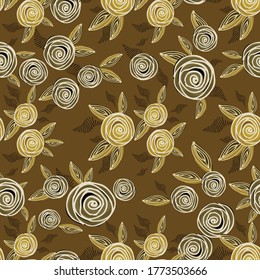 Patrón floral sin foco. Flores de rosa de estilo doodle decorativo. Fondo para el embalaje, textil, papel pintado, tela, kiramiki. Ilustración gráfica vectorial.