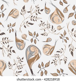 Seamless floral pattern, rose flowers and leaves elements. Doodle style.